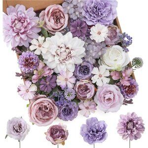 Purple Artificial Flowers Mix Silk Roses Dahlias DIY Wedding Bridal Bouquets Dec